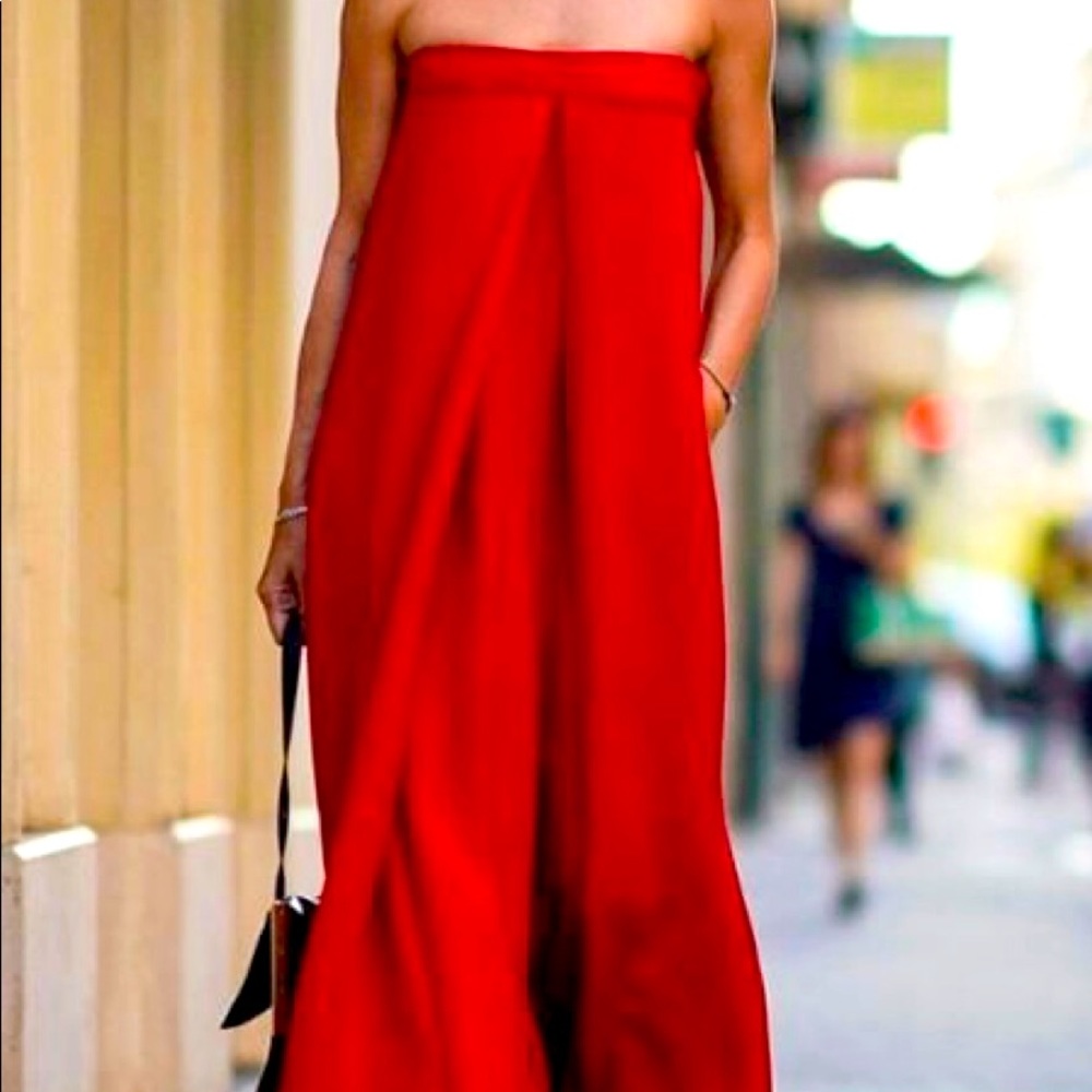 RED strapless jumpsuit
